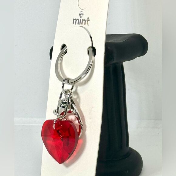 Red Crystal Heart Keychain Charm -  Silver Accent - Picture 4 of 6